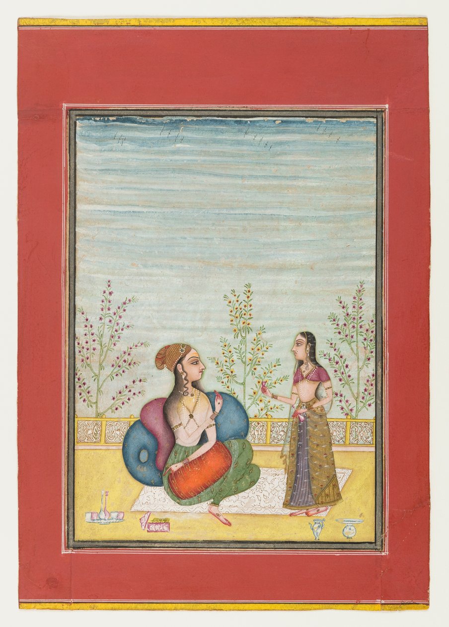 Frau und Dienerin, ca. 1700-10 von Indian School