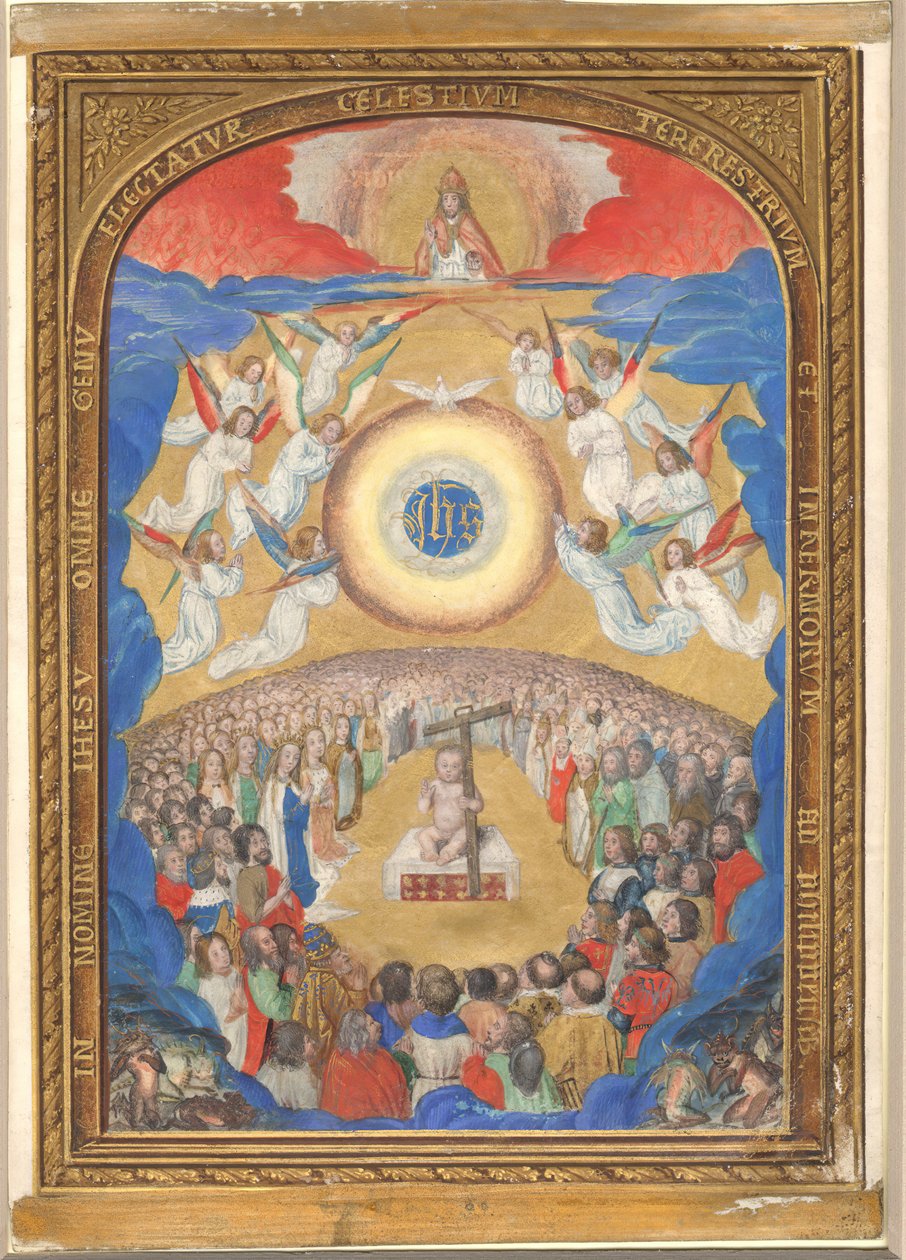 Manuskriptblatt mit Anbetung des Heiligen Namens, aus einem Stundenbuch, nach 1530 von Influence of Simon Bening