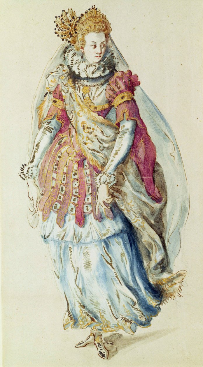 Kostümentwurf für eine maskierte Dame von Inigo Jones