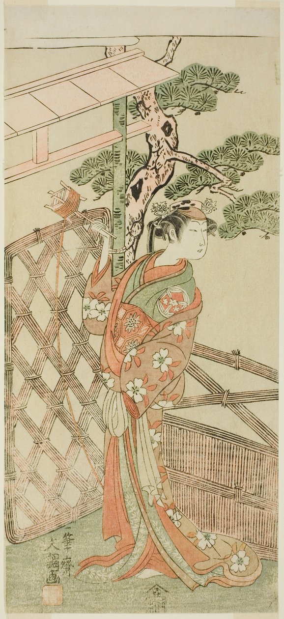 Der Schauspieler Yamashita Kinsaku II als Moshio, Ehefrau von Ito Sukekiyo, im Stück Izu-goyomi Shibai no Ganjitsu, aufgeführt im Morita-Theater im elften Monat, 1772 von Ippitsusai Bunchō