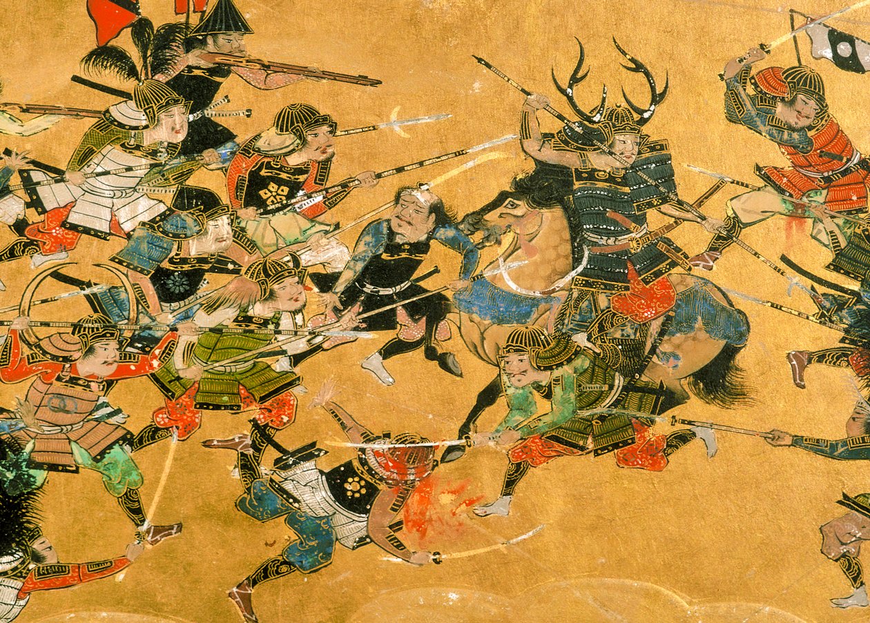 Mittlere zwei Tafeln, die Szenen aus der Schlacht von Osaka darstellen, Japan, 2005 von Ira Block