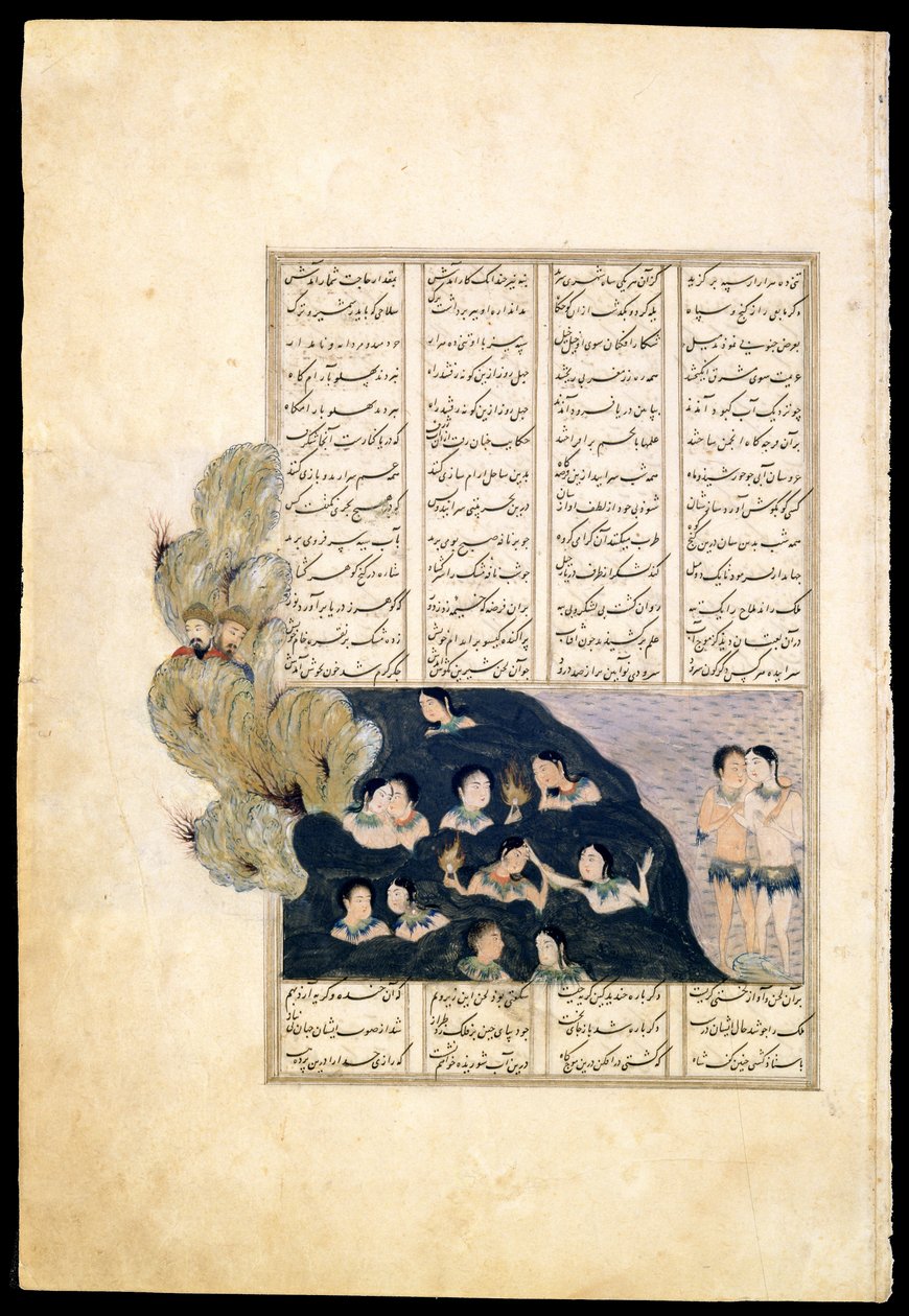 Iskander beobachtet die Sirenen. Manuskriptillumination aus dem Epos Iskandar-nameh von Iranian Master