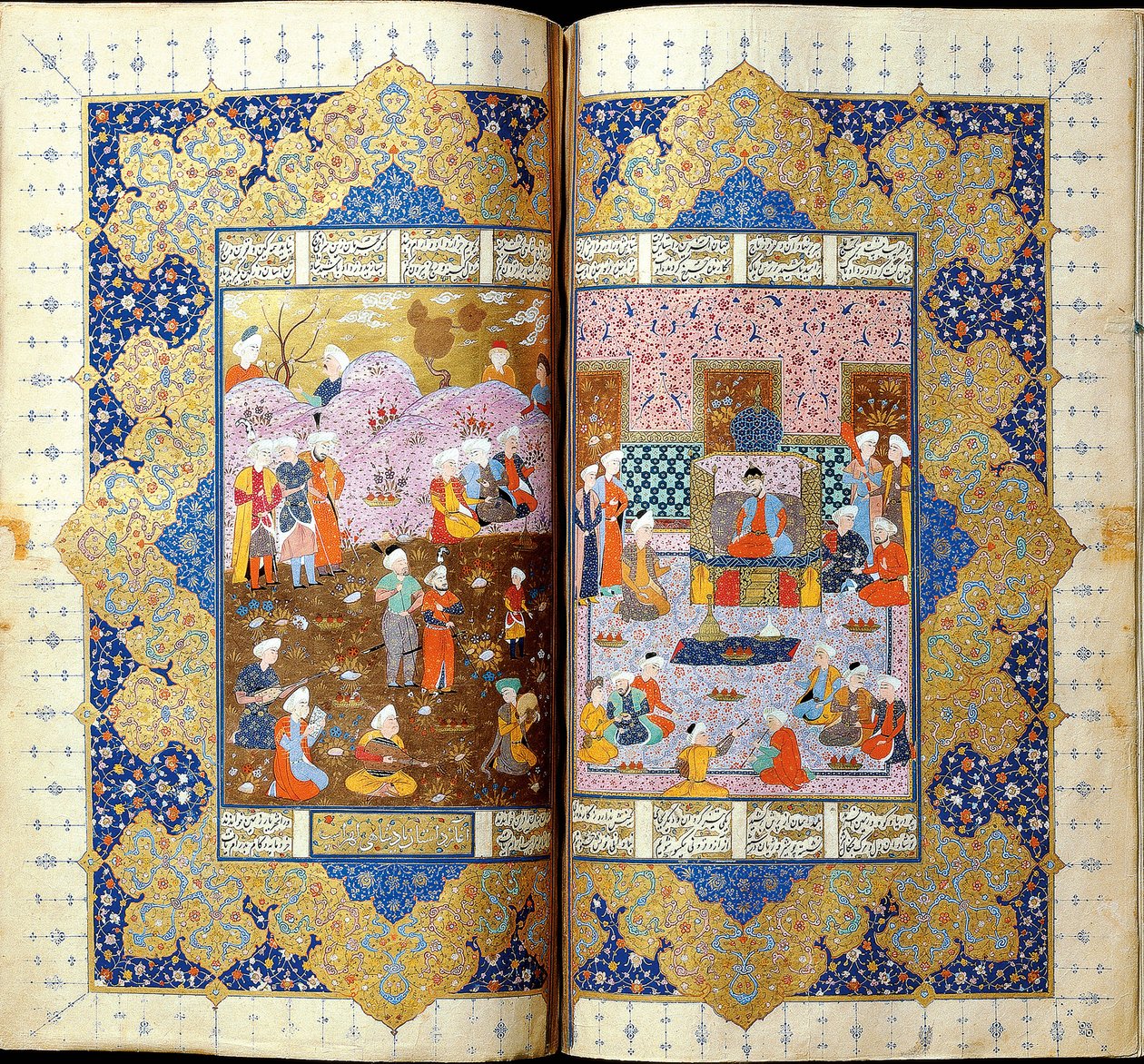 Schah Luhrasps Thronbesteigung Manuskriptillumination aus dem Epos Shahname von Ferdowsi von Iranian Master