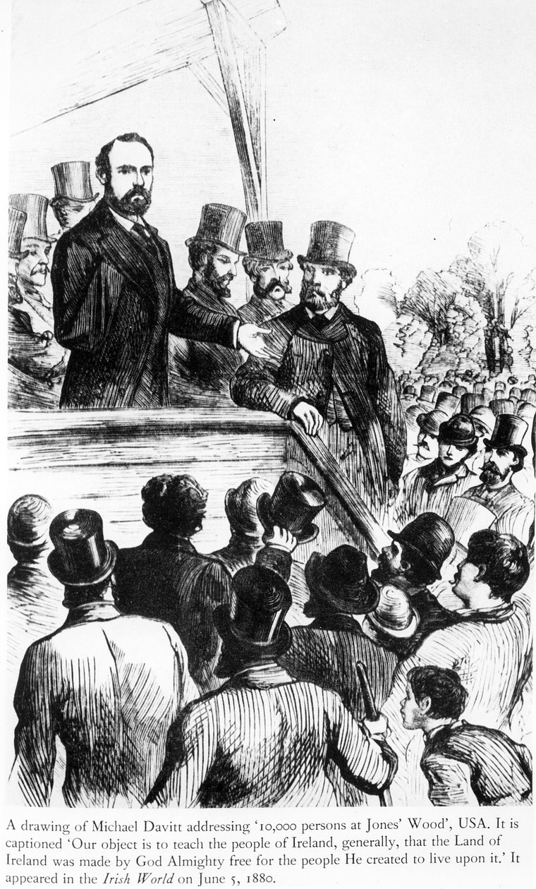 Michael Davitt spricht vor 100.000 Personen in Jones Wood, USA, aus Irish World, 5. Juni 1880 von Irish School