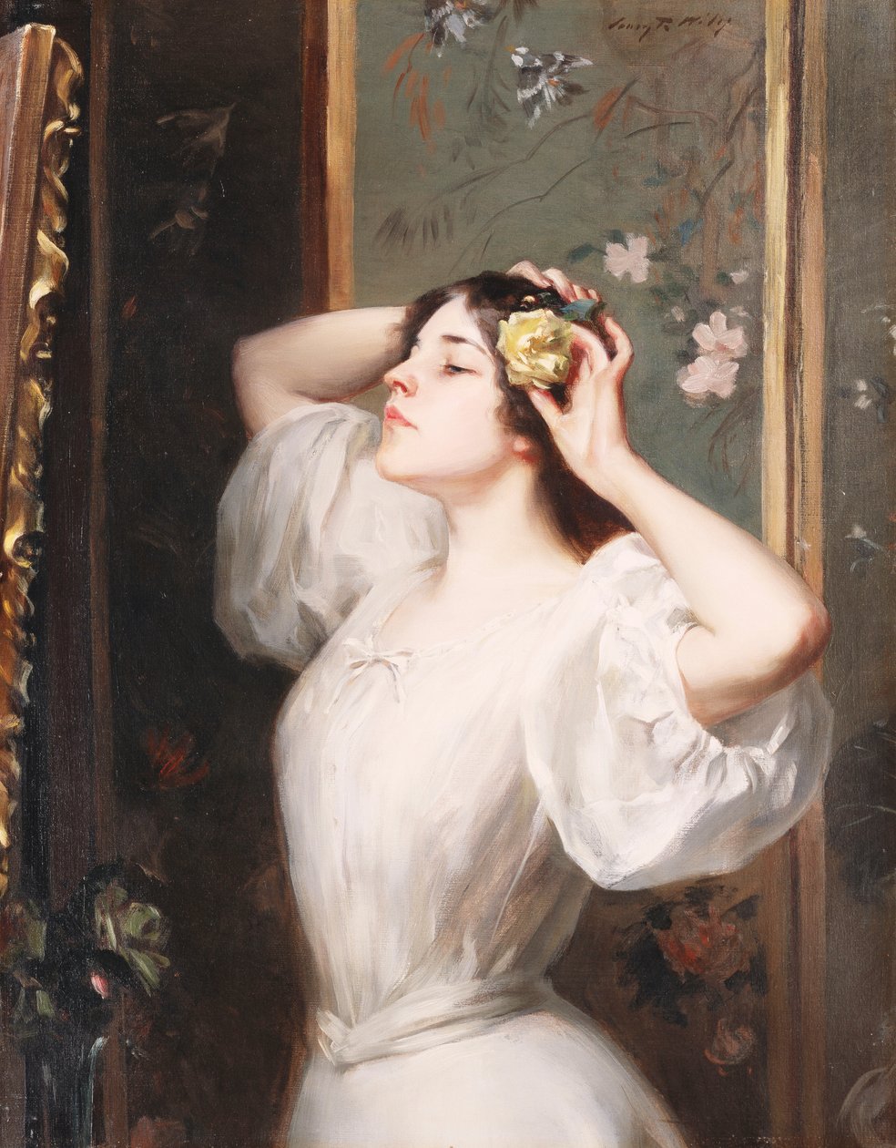 Die gelbe Rose, ca. 1900 von Irving Ramsay Wiles
