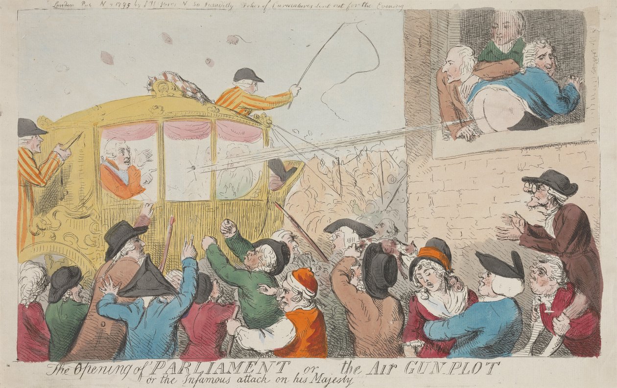 Die Eröffnung des Parlaments oder das Luftgewehr-Komplott oder der berüchtigte Angriff auf Seine Majestät von Isaac Cruikshank