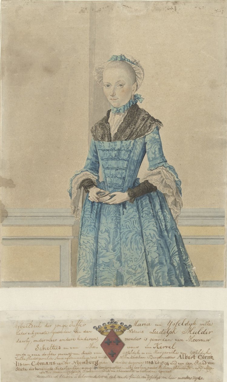 Porträt von Maria van IJsseldijk, stehendes Kniestück von Isaac Lodewijk la Fargue van Nieuwland