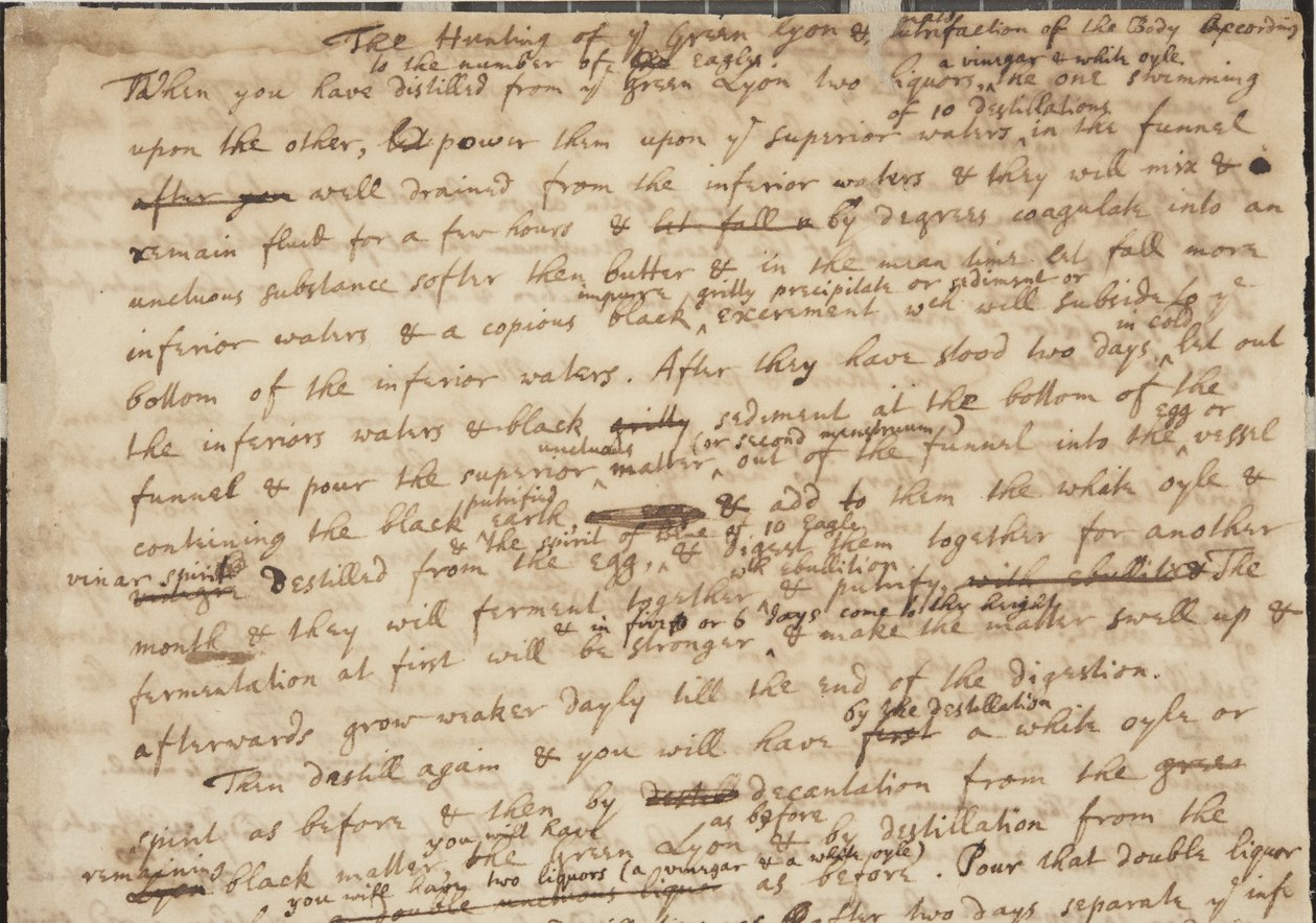 Die Jagd des Grünen Löwen, recto, Detail, ca. 1700 von Isaac Newton