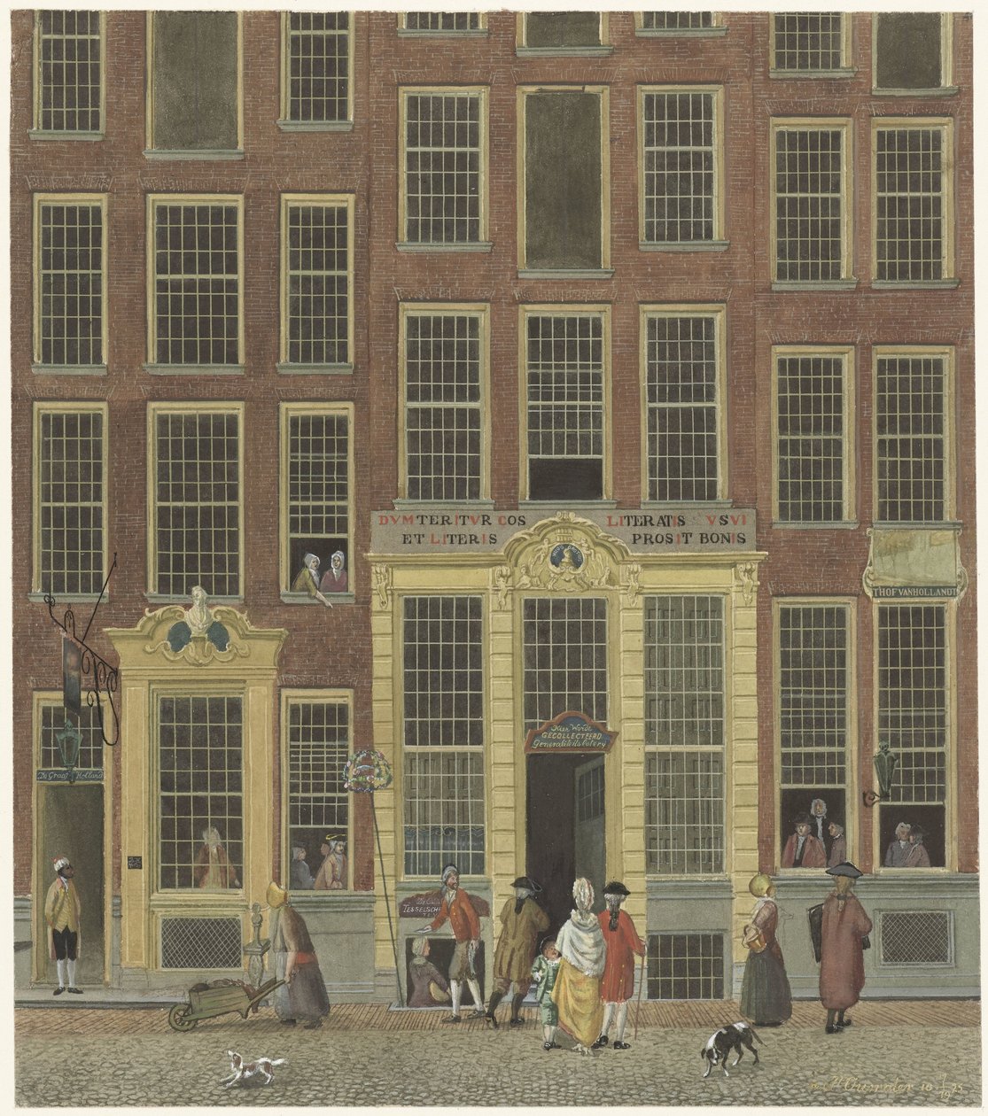 Die Buchhandlung und das Lotteriebüro von Jan de Groot in der Kalverstraat in Amsterdam von Isaac Ouwater