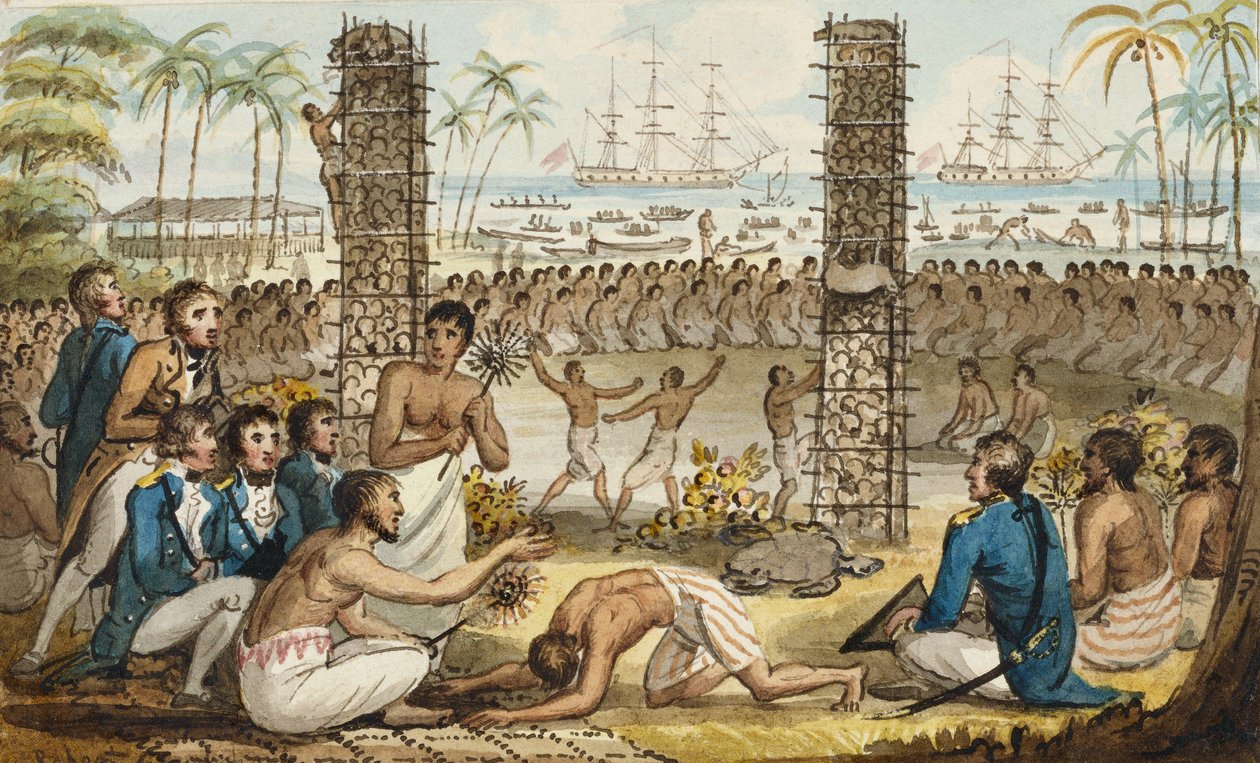 Kapitän Cook auf der Insel Otaheite, aus den Reisen von Kapitän Cook von Isaac Robert Cruikshank