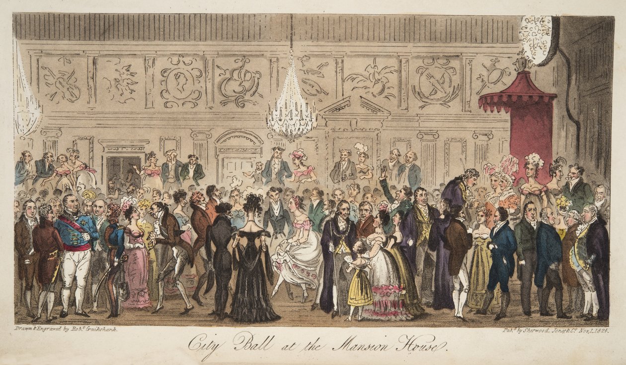 Stadtball im Mansion House, aus The English Spy, veröffentlicht 1824 von Isaac Robert Cruikshank