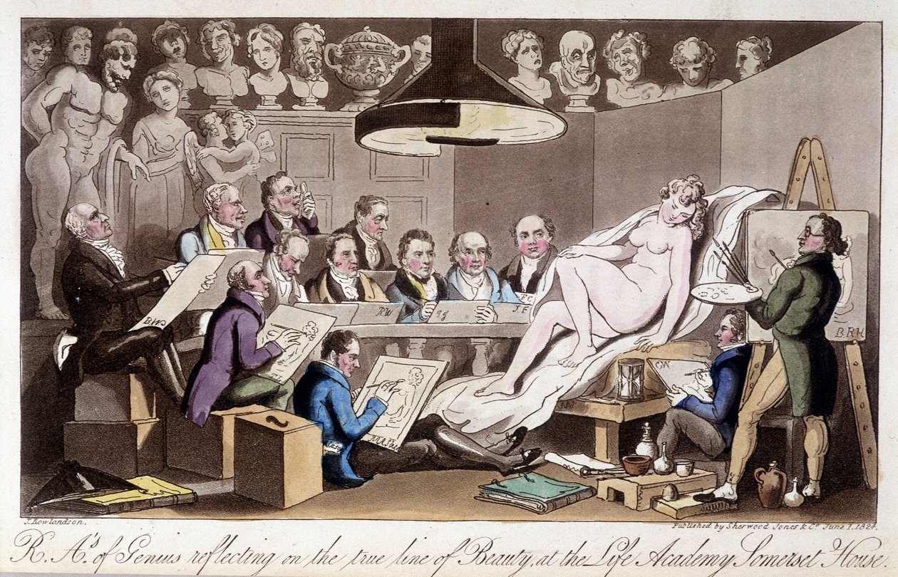 Zeichenkurs für Erwachsene. In „The English Spy“ von Charles Molloy Westmacott. Zeichnung von Robert Guikshand von Isaac Robert Cruikshank