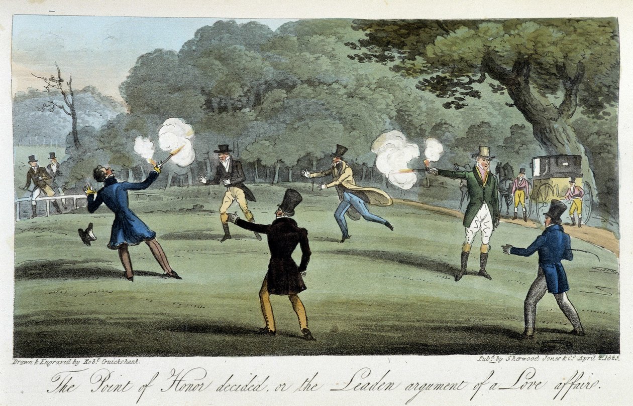 Duell mit einer Pistole aus Herzensangelegenheiten - in „The English Spy“ von Charles Molloy Westmacott, ill. von Robert Cruikshank, London von Isaac Robert Cruikshank