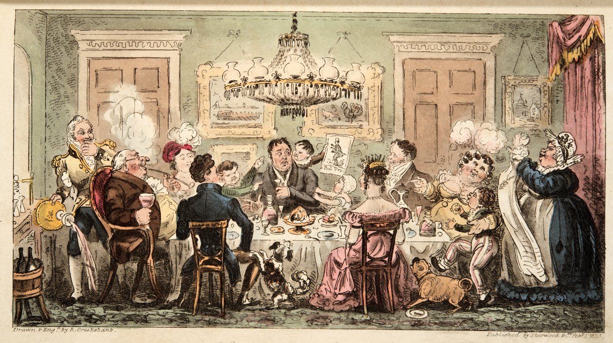 Liston und die Lämmer oder das Bürgerdinner, aus The English Spy von Isaac Robert Cruikshank