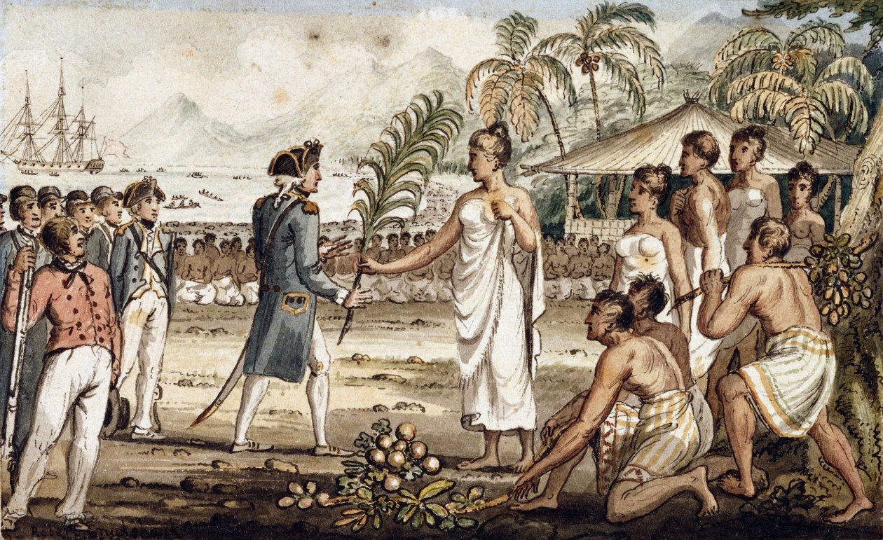 Oatehite, Illustration aus "Die Reisen des Kapitän Cook" von Isaac Robert Cruikshank