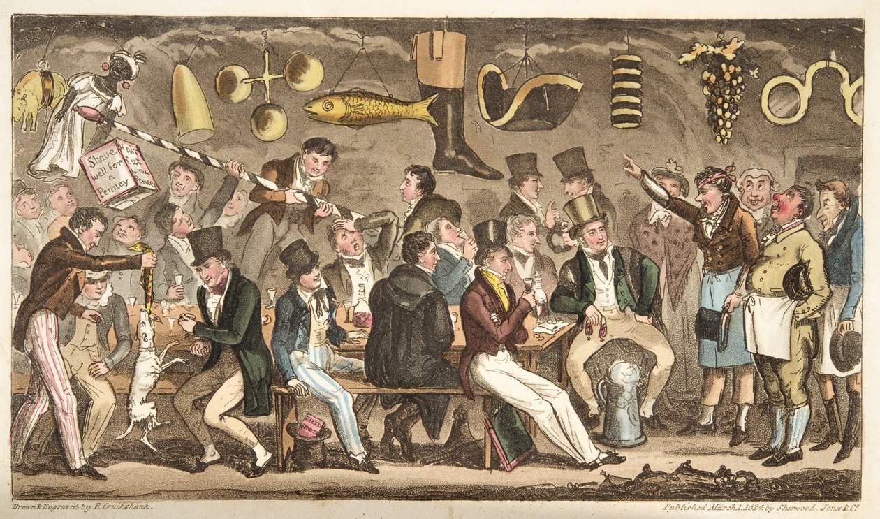 Das Oppidans-Museum, oder Eton Court of Claims im Christopher, aus The English Spy, veröffentlicht London, 1824 von Isaac Robert Cruikshank