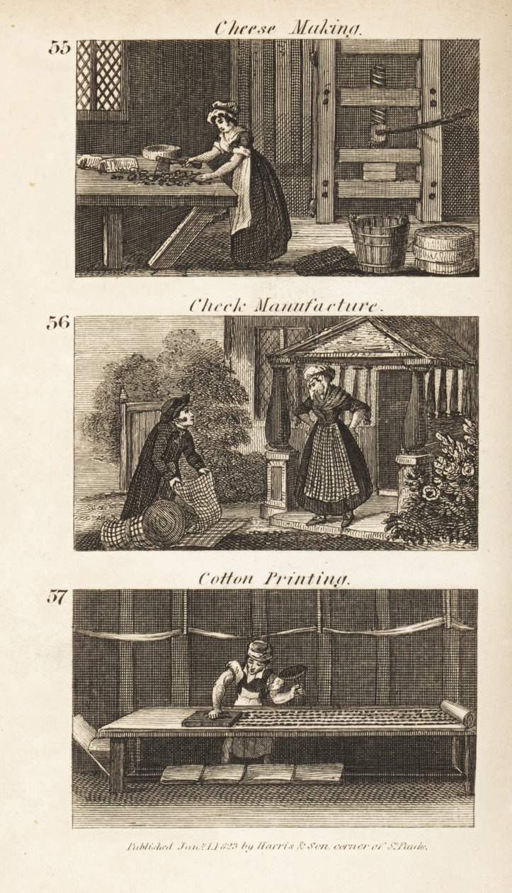 Berufe im Regency-England: Käseherstellung, Check-Herstellung und Baumwoll-Druck von Isaac Taylor