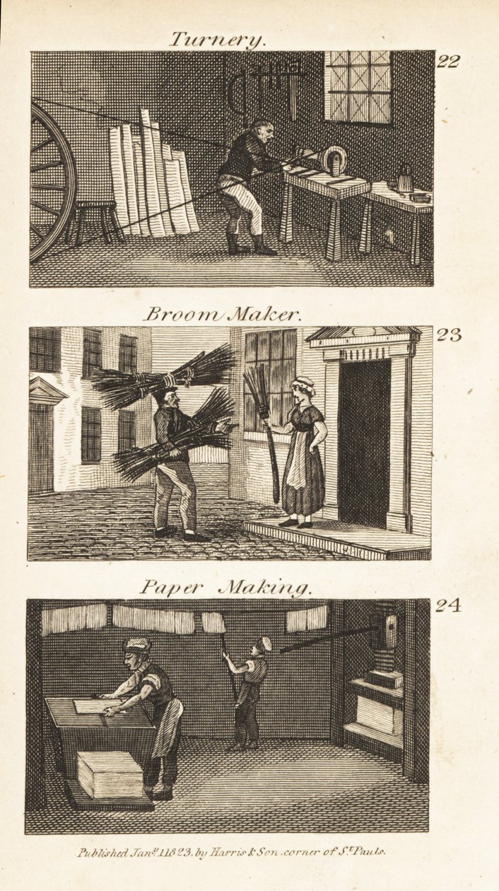 Berufe im Regency-England: Drechslerei, Besenmacher und Papierherstellung von Isaac Taylor