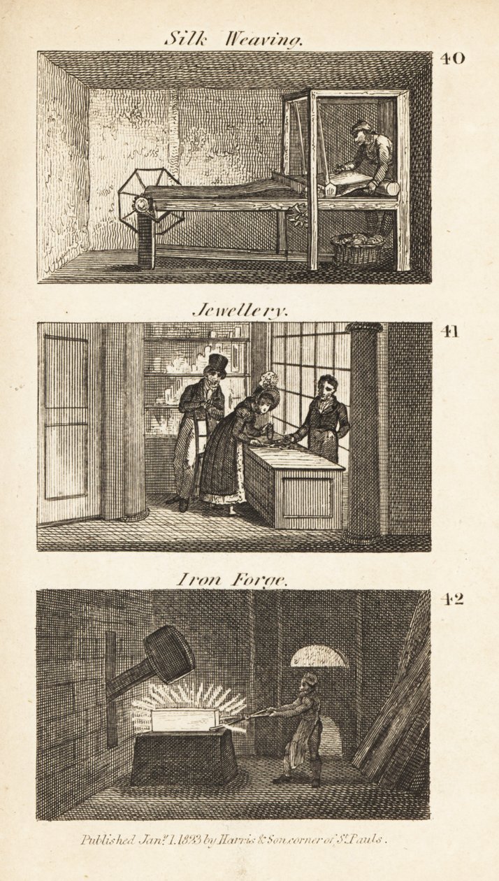 Berufe im Regency-England: Seidenweberei, Schmuckherstellung und Eisenverarbeitung von Isaac Taylor