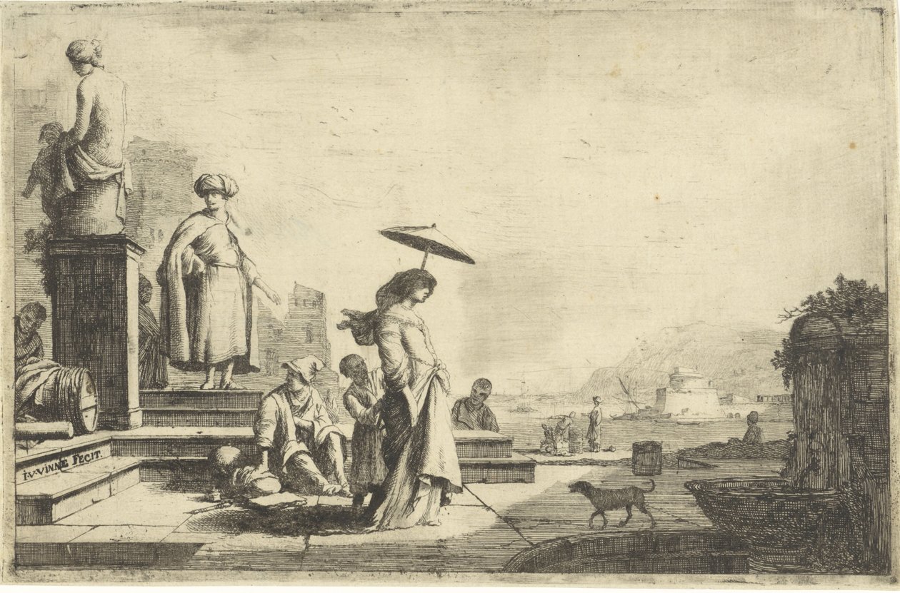 Blick auf einen mediterranen Hafen von Isaac Vincentsz. van der Vinne