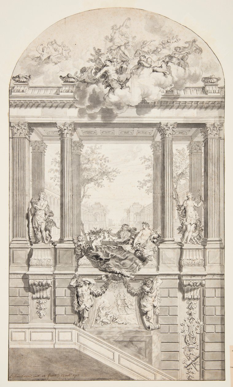 Entwurf für Treppe, Schloss Voorst, Den Haag, Niederlande von Isaac de Moucheron
