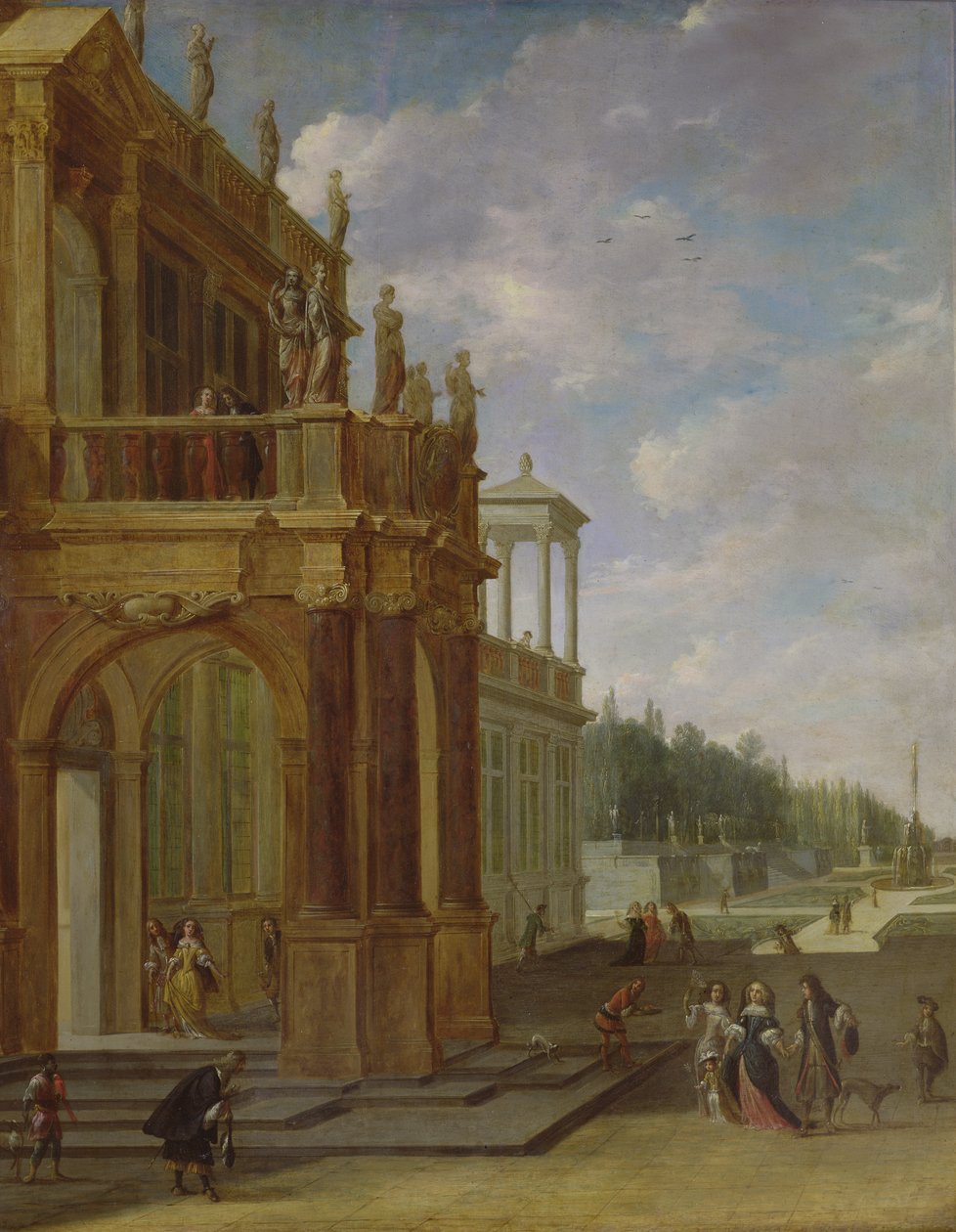 Menschen auf der Terrasse eines Palastes von Isaac van Nickele