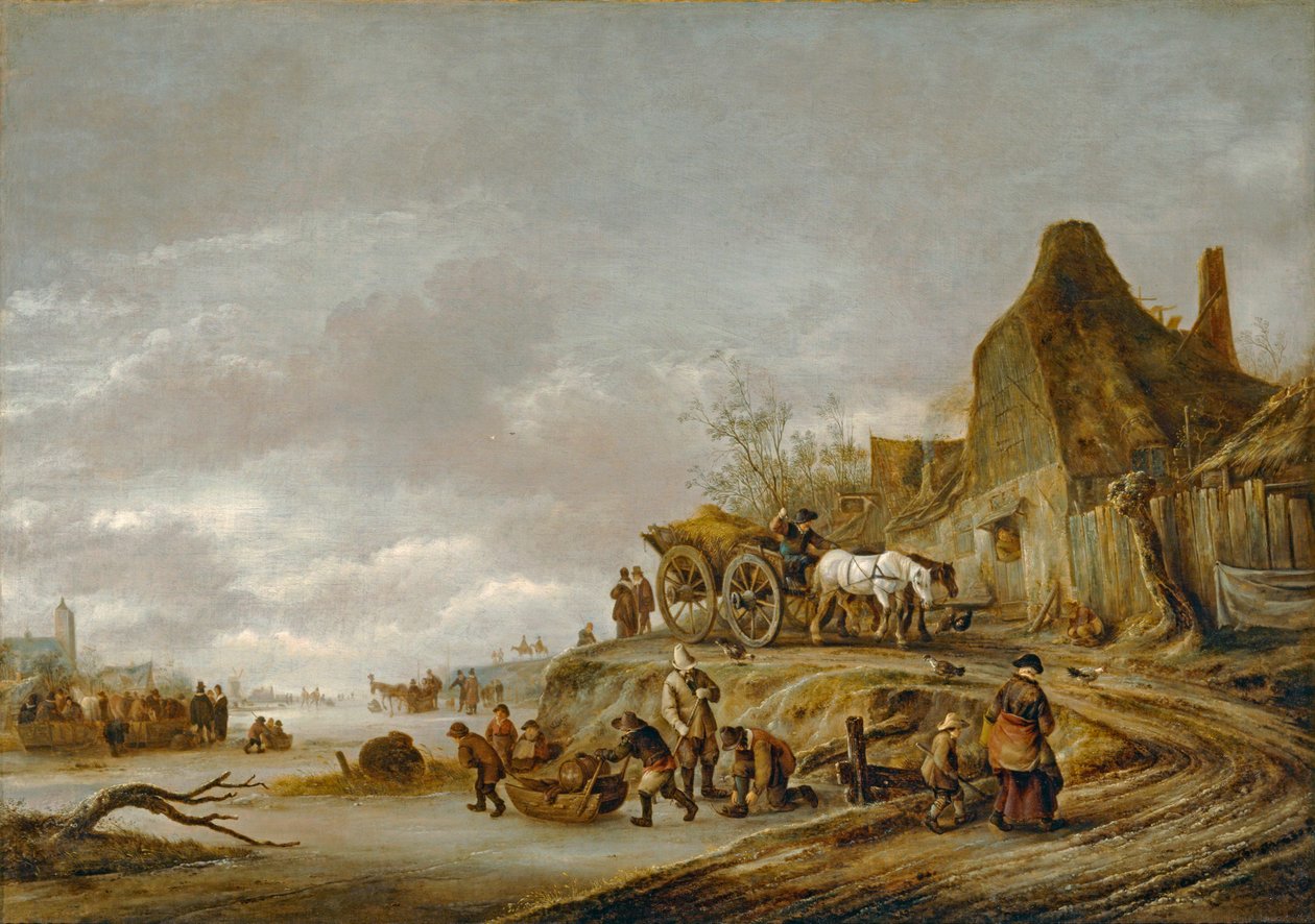 Gefrorener Kanal mit Karren auf einem Weg von Isaack Jansz van Ostade
