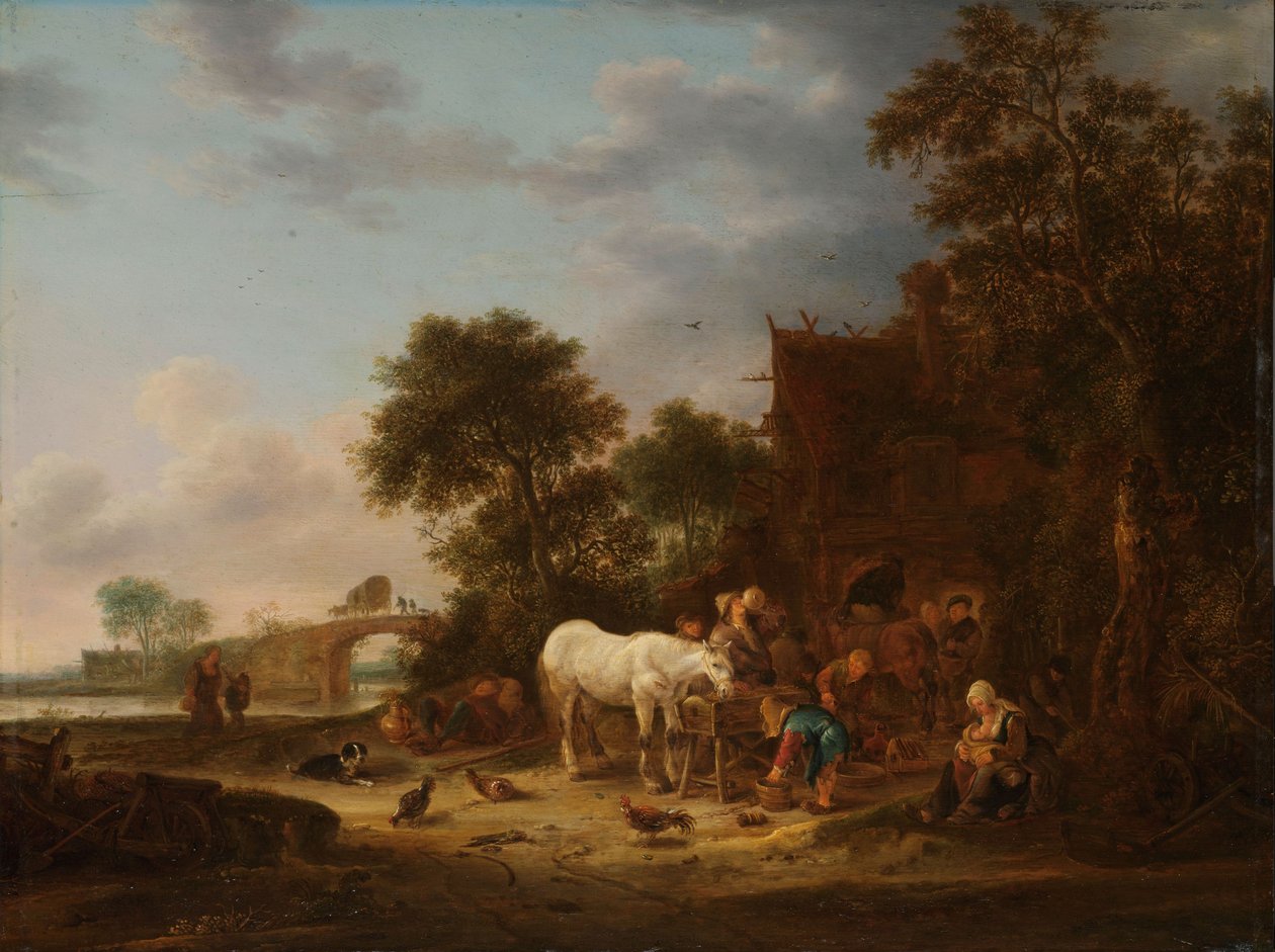 Landgasthof mit einem Pferd am Trog von Isack van Ostade