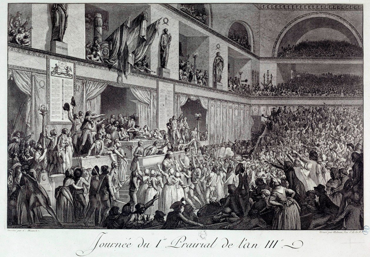 Französische Revolution: der Tag des Volksaufstands gegen den Hunger am I Prairial des Jahres III (20.05.1795): die Bevölkerung stürmte die Konvention und massakrierte den Abgeordneten Jean Bertrand Feraud (1759-1795), der für die Versorgung von Paris zust von Isidore Stanislas Helman
