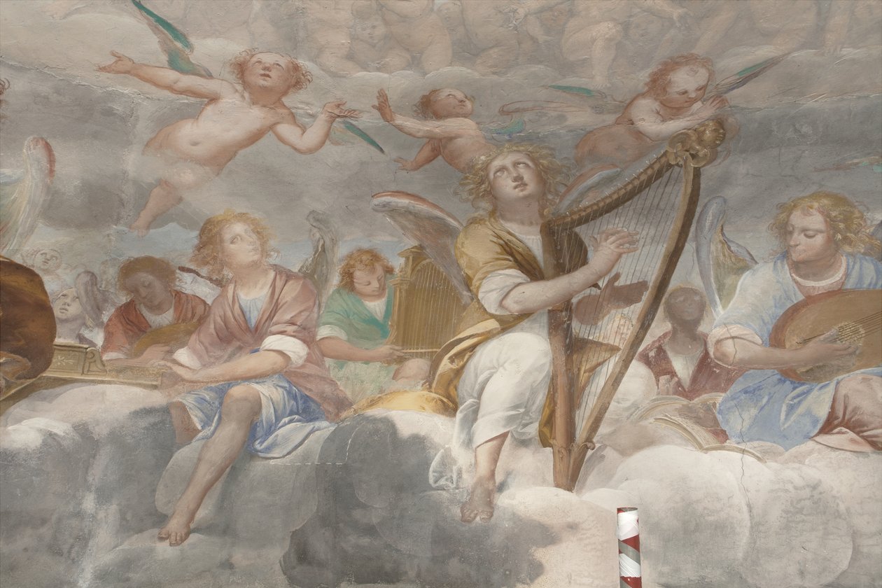 Engel, musizierende Engel und Putten, Detail des Paradieses mit ewigem Vater (Detail) von Isidoro Bianchi
