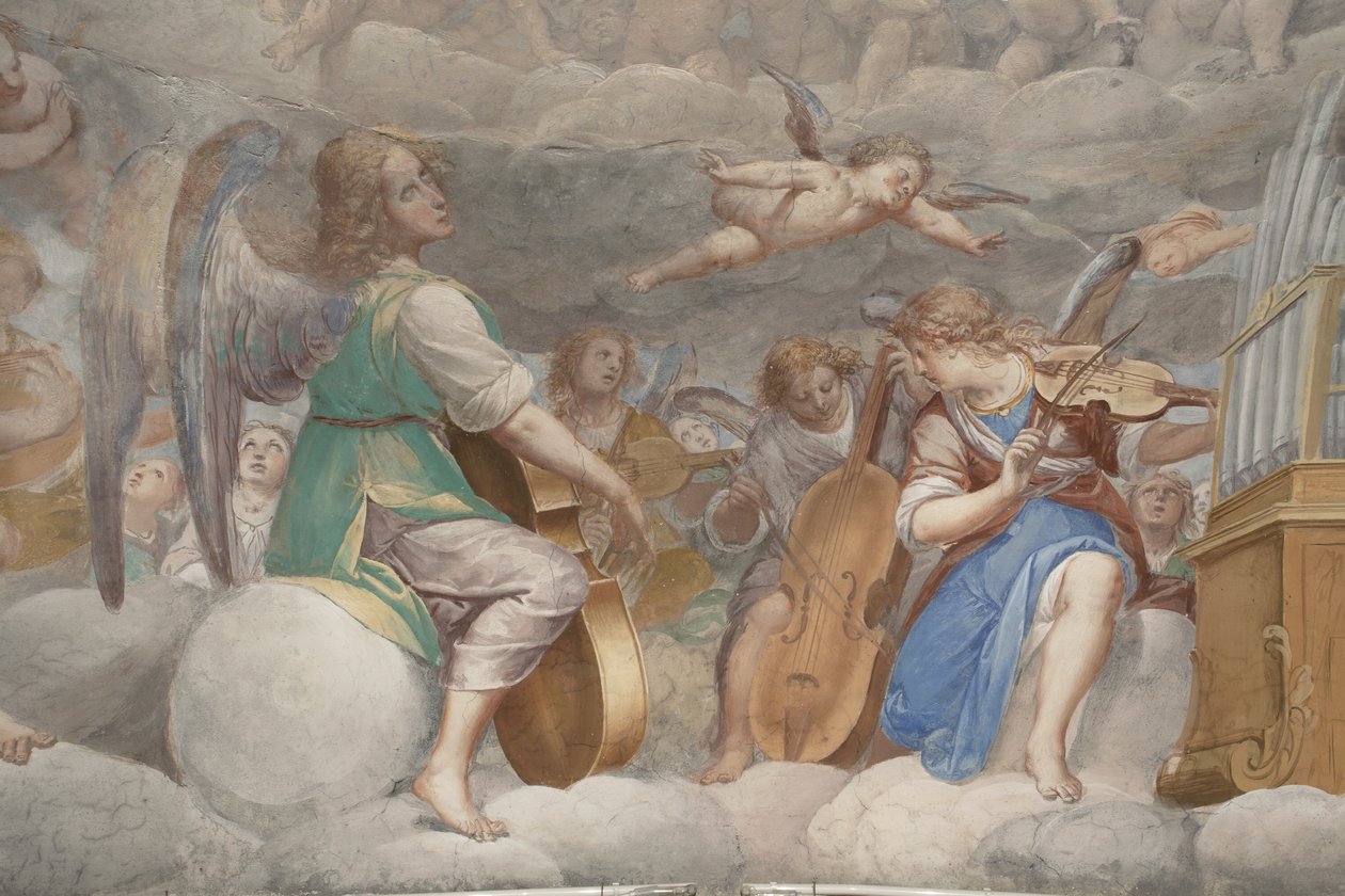 Engel, musizierende Engel und Putten, Detail des Paradieses mit ewigem Vater (Detail) von Isidoro Bianchi