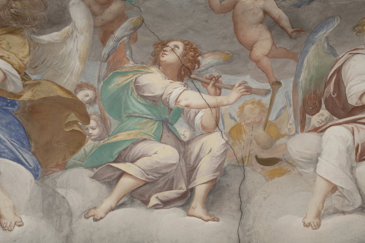 Engel, musizierende Engel und Putten, Detail des Paradieses mit ewigem Vater (Detail) von Isidoro Bianchi