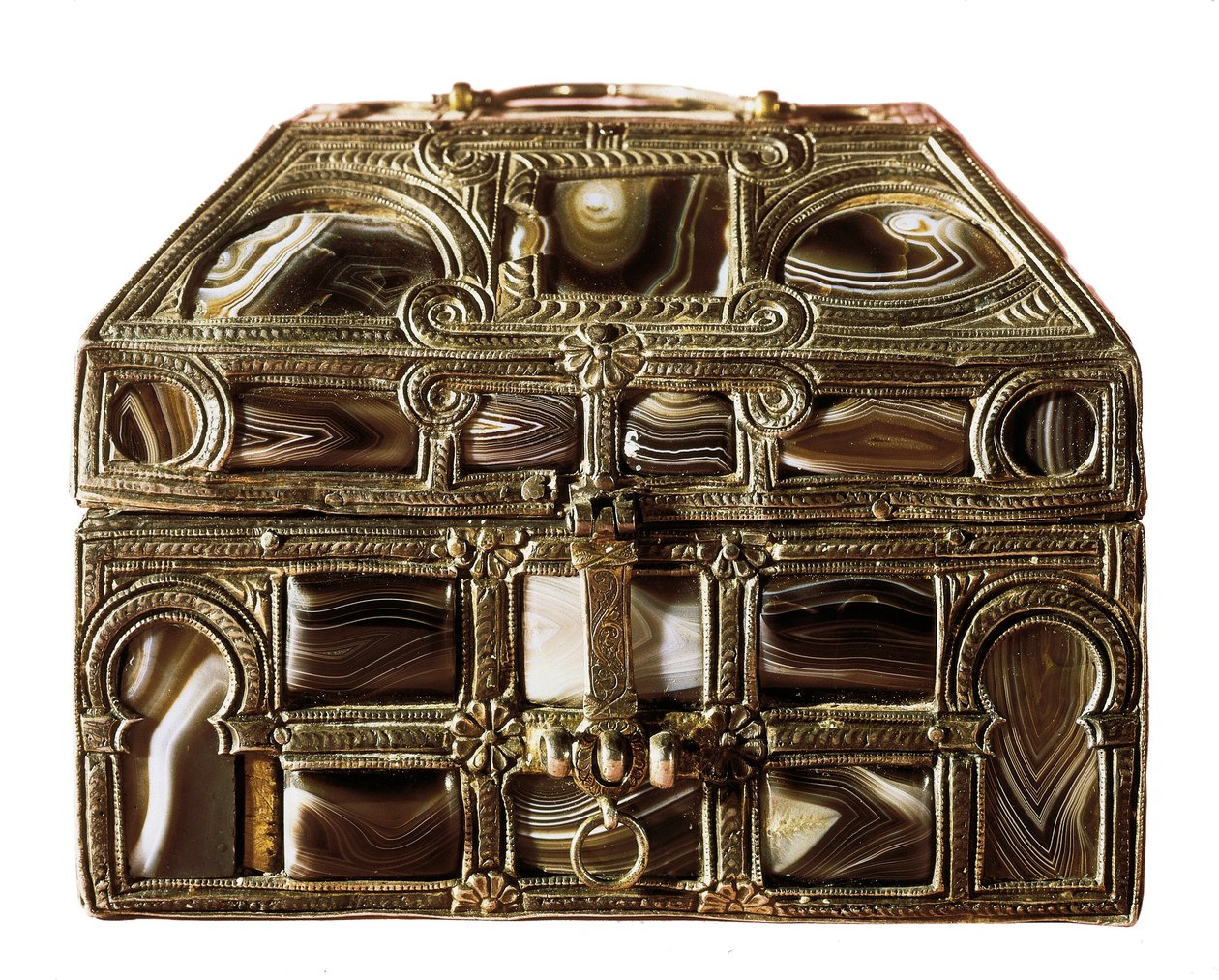 Mozarabische Kunst: Achatkiste aus Holz, Achat und Silber. 11. Jahrhundert. Aus der Real Colegiata von San Isidoro. Leon. Archäologisches Museum von Madrid, Spanien von Islamic School