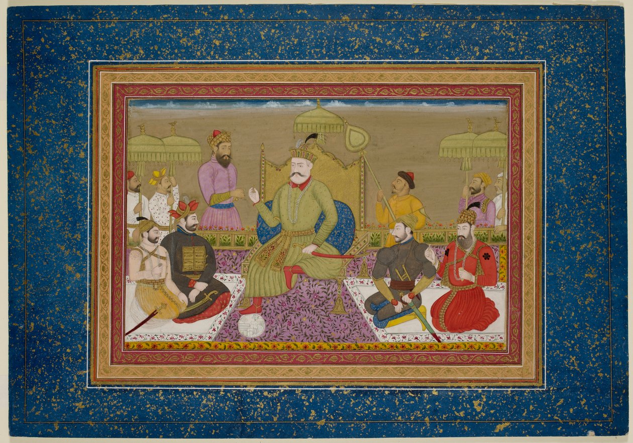 Yusuf Adil Shah auf dem Thron mit den nächsten vier Monarchen von Bijapur, ca. 1750 von Islamic School