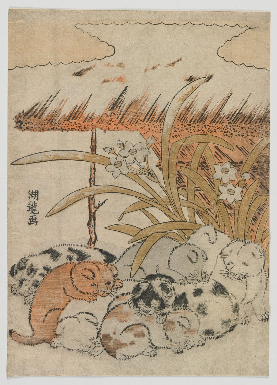 Welpen im Schnee, Edo-Periode, 1778 von Isoda Koryusai