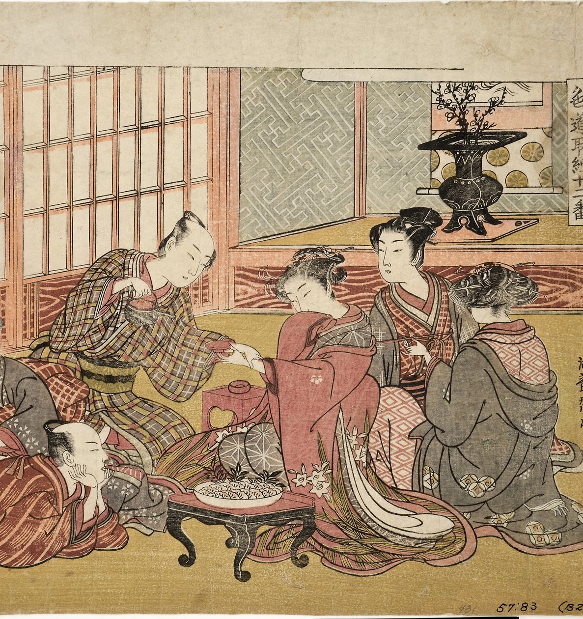 Bankett in einem wohlhabenden Haushalt, 1770-74 von Isoda Koryusai