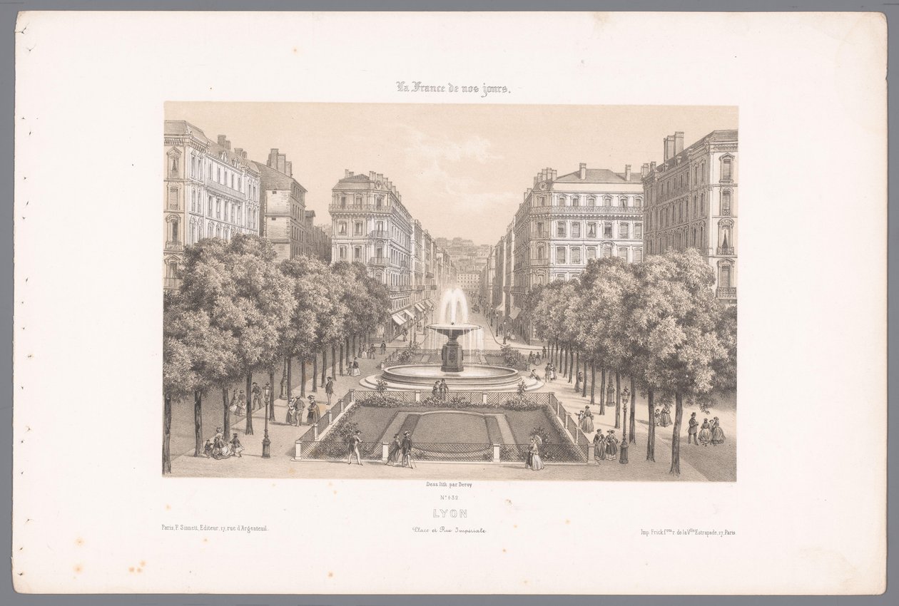 Blick auf den Place und die Rue Impériale in Lyon von Isodore Laurent Deroy