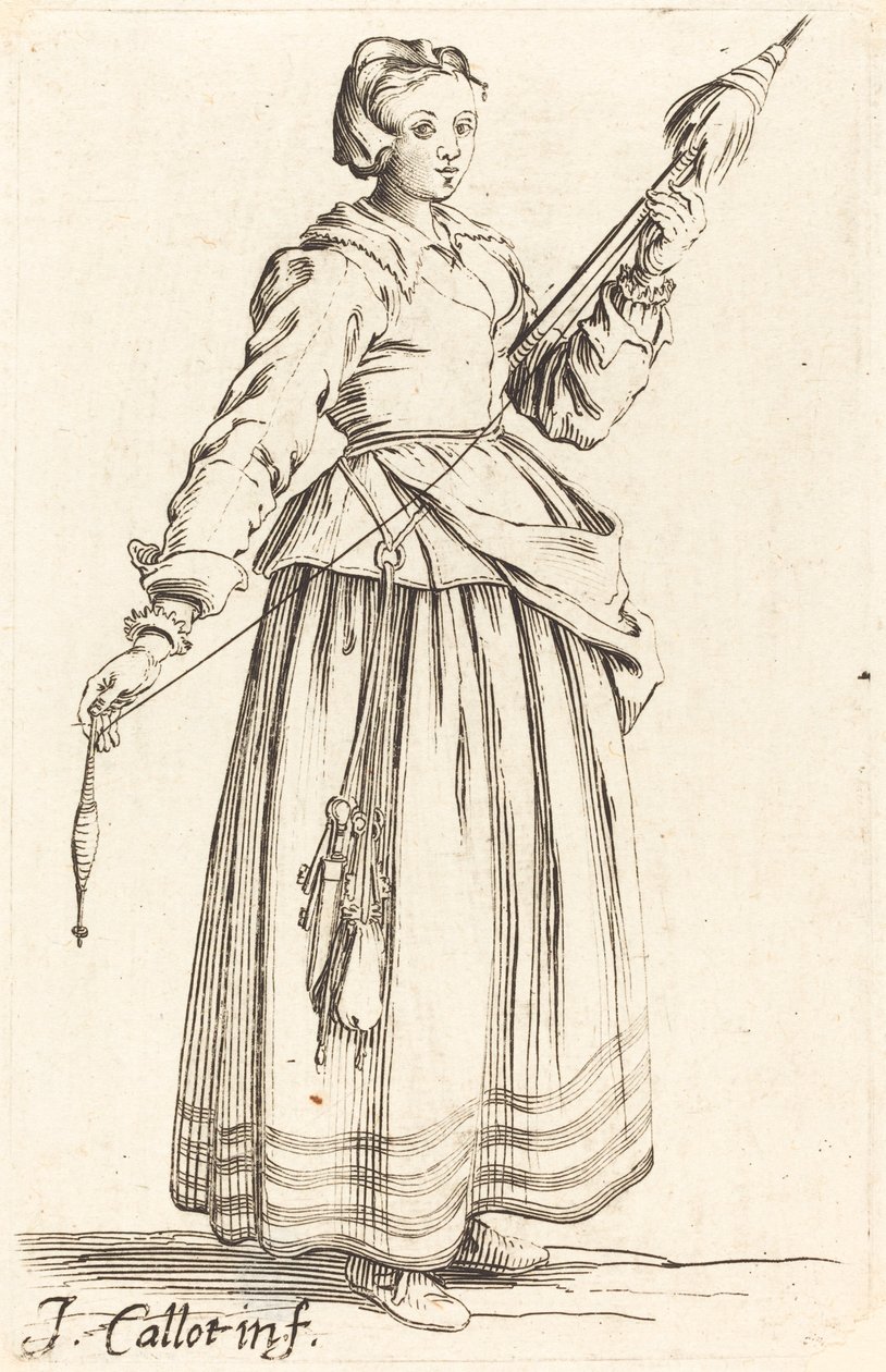 Junge Frau mit Spinnrocken, nach rechts gewandt von Israel Henriet after Jacques Callot