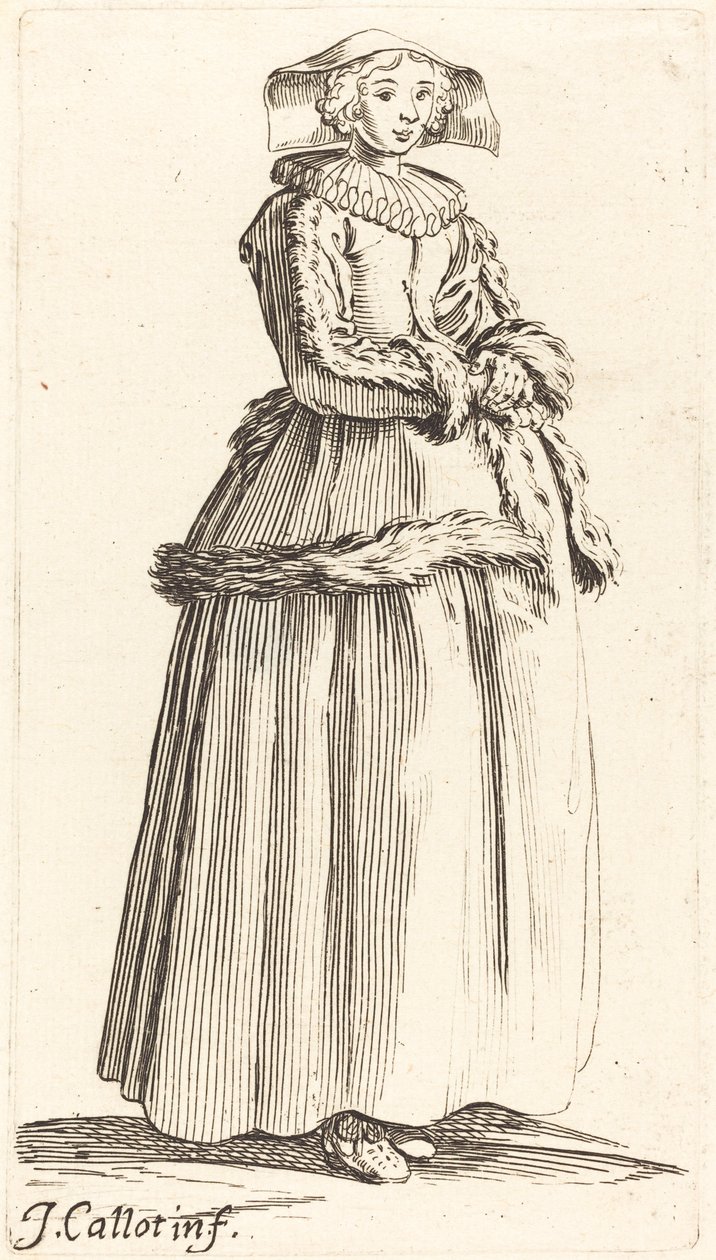 Junge Frau mit gefalteten Händen, nach rechts blickend von Israel Henriet after Jacques Callot