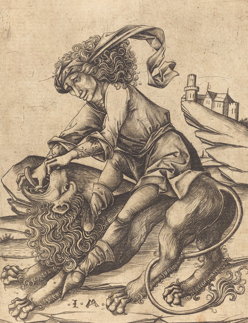 Samson und der Löwe, ca. 1475 von Israhel van Meckenem