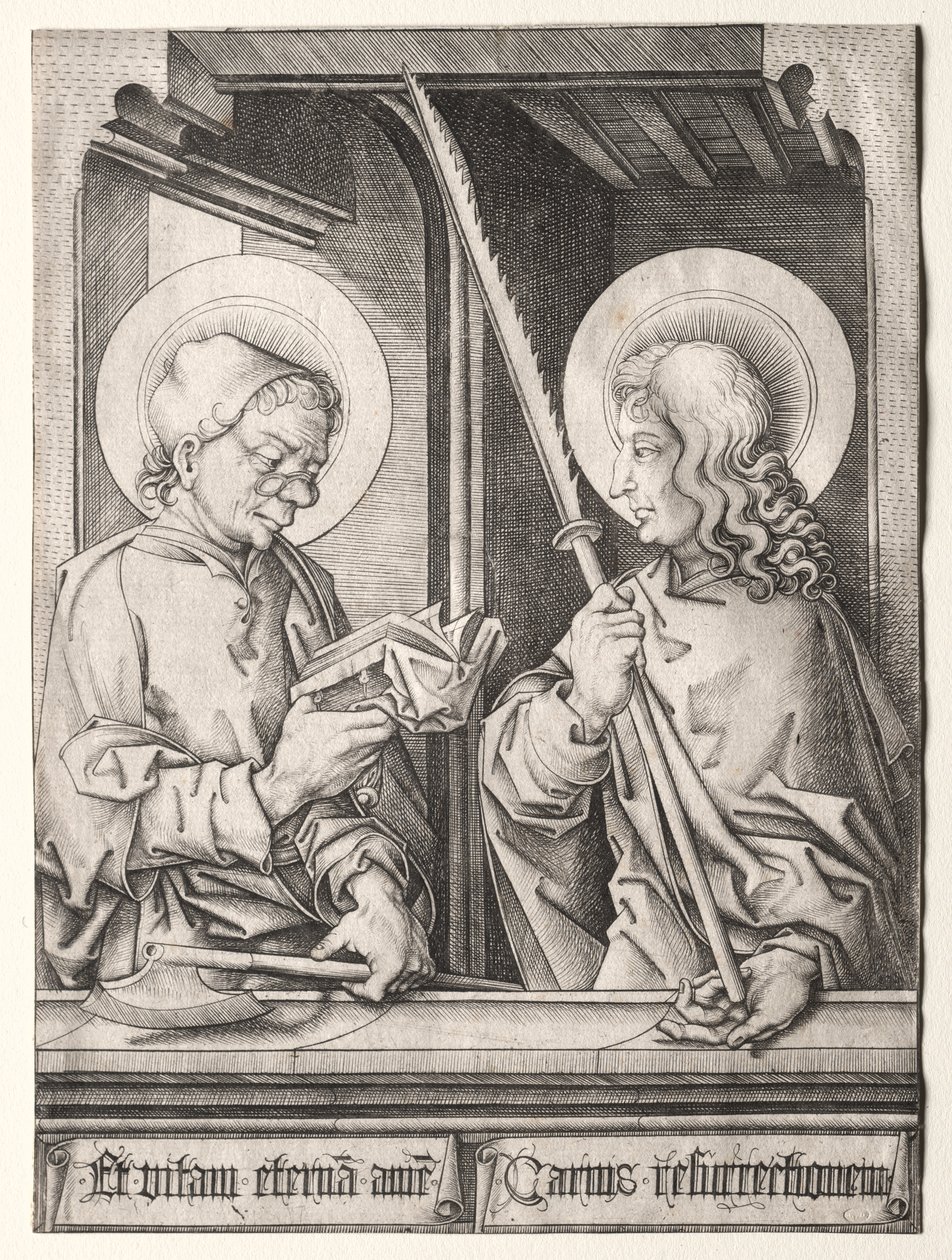 Die zwölf Apostel an gotischen Fenstern: St. Matthias und St. Judas Thaddäus von Israhel van Meckenem