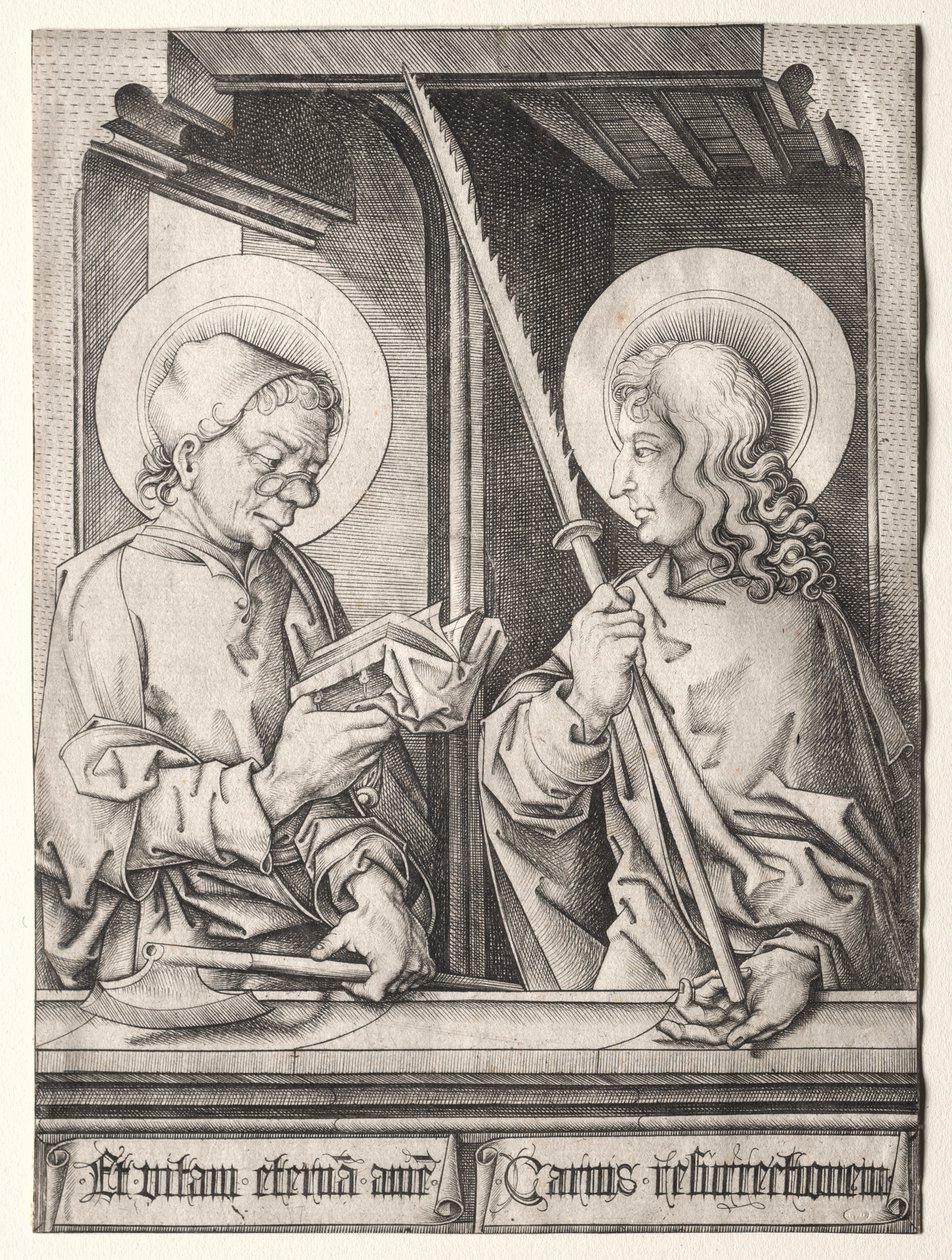 Die zwölf Apostel an gotischen Fenstern: St. Matthias und St. Judas Thaddäus von Israhel van Meckenem