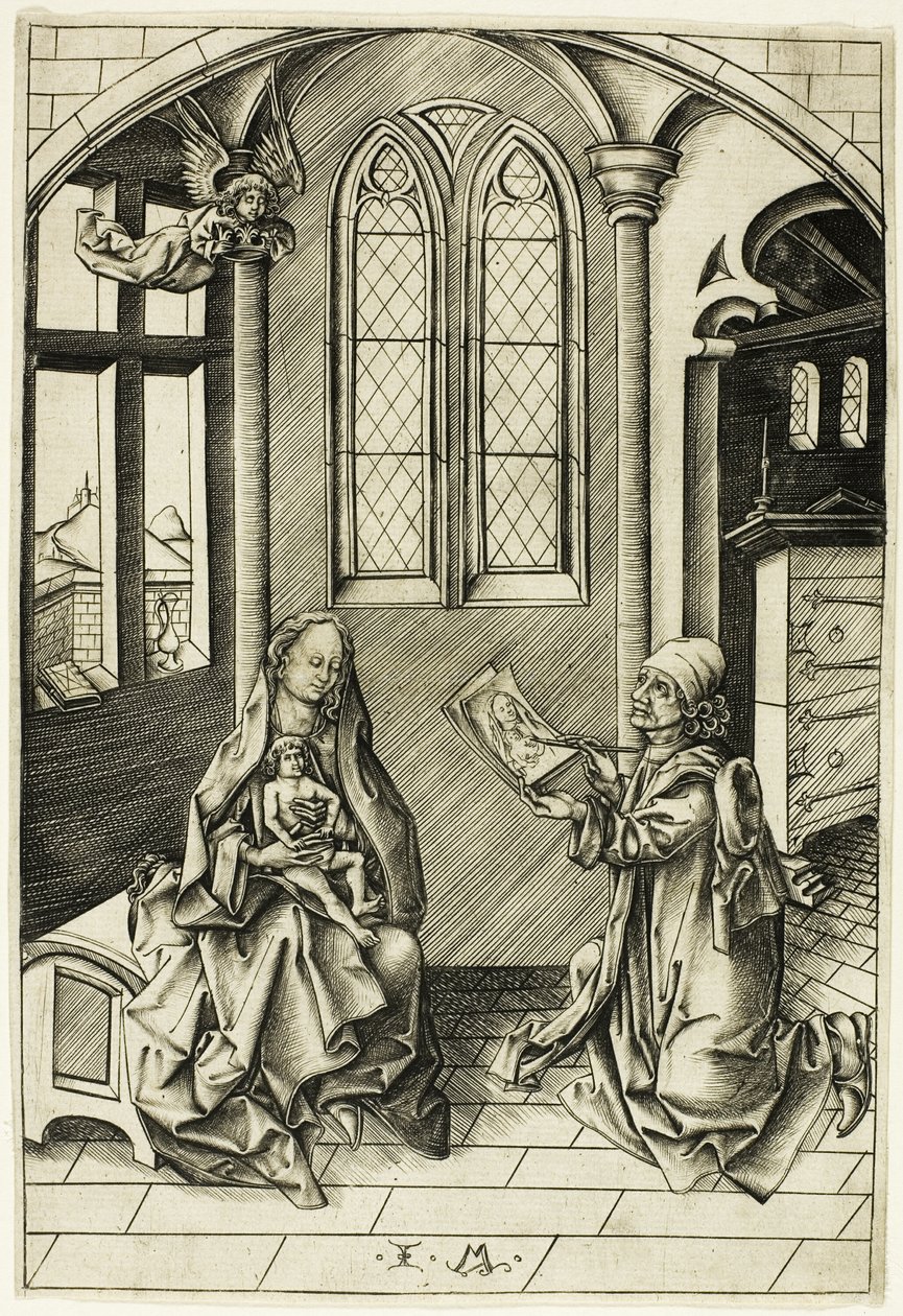Der heilige Lukas porträtiert die Madonna von Israhel van Meckenem the younger