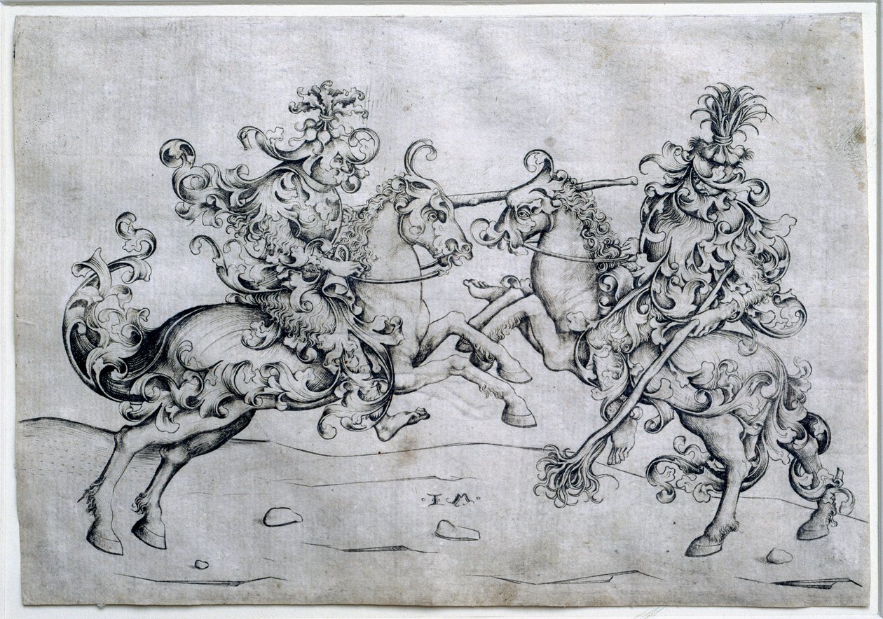 Zwei Reiter beim Spielen. Zeichnung von Israel Van Meckenem (ca. 1440-1503). Louvre Museum von Israhel van the younger Meckenem