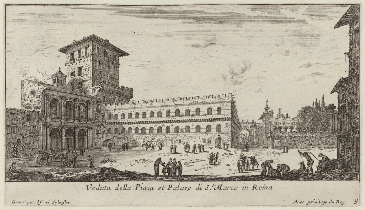 Ansicht der Piazza und des Palastes von St. Marco in Rom von Israël Silvestre