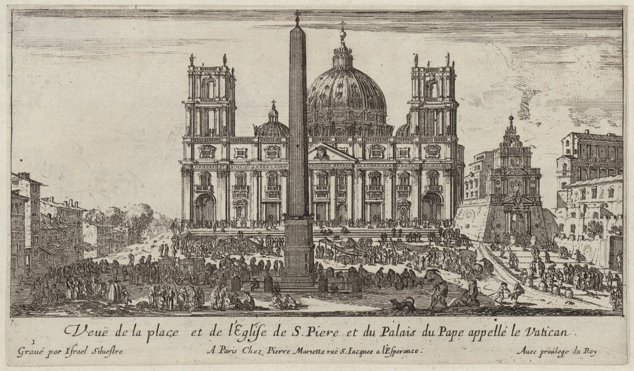 Ansicht des Platzes und der Kirche von St. Peter und des Papstpalastes, genannt der Vatikan von Israël Silvestre