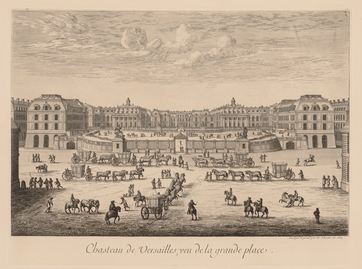 Ansicht des Schlosses von Versailles, gesehen vom großen Platz von Israël Silvestre