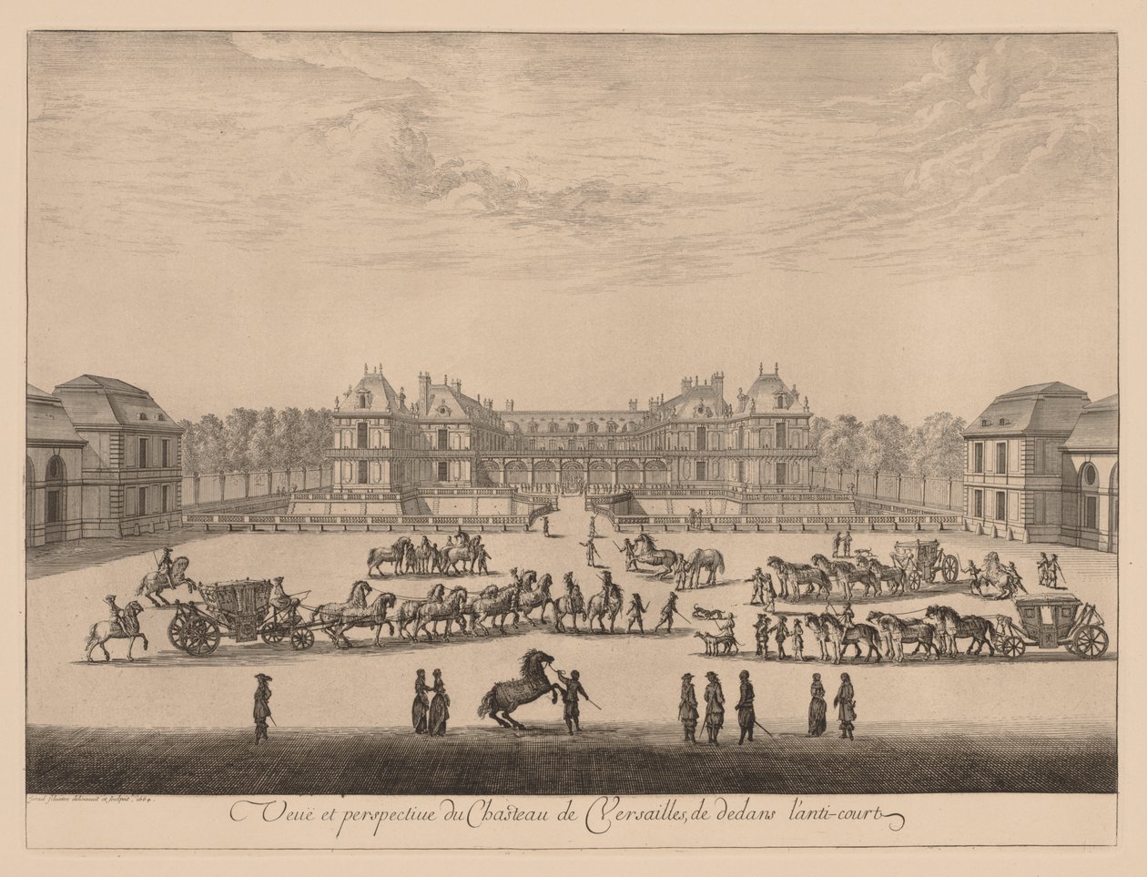 Ansicht und Perspektive des Schlosses von Versailles, von innen der Vorhof von Israël Silvestre
