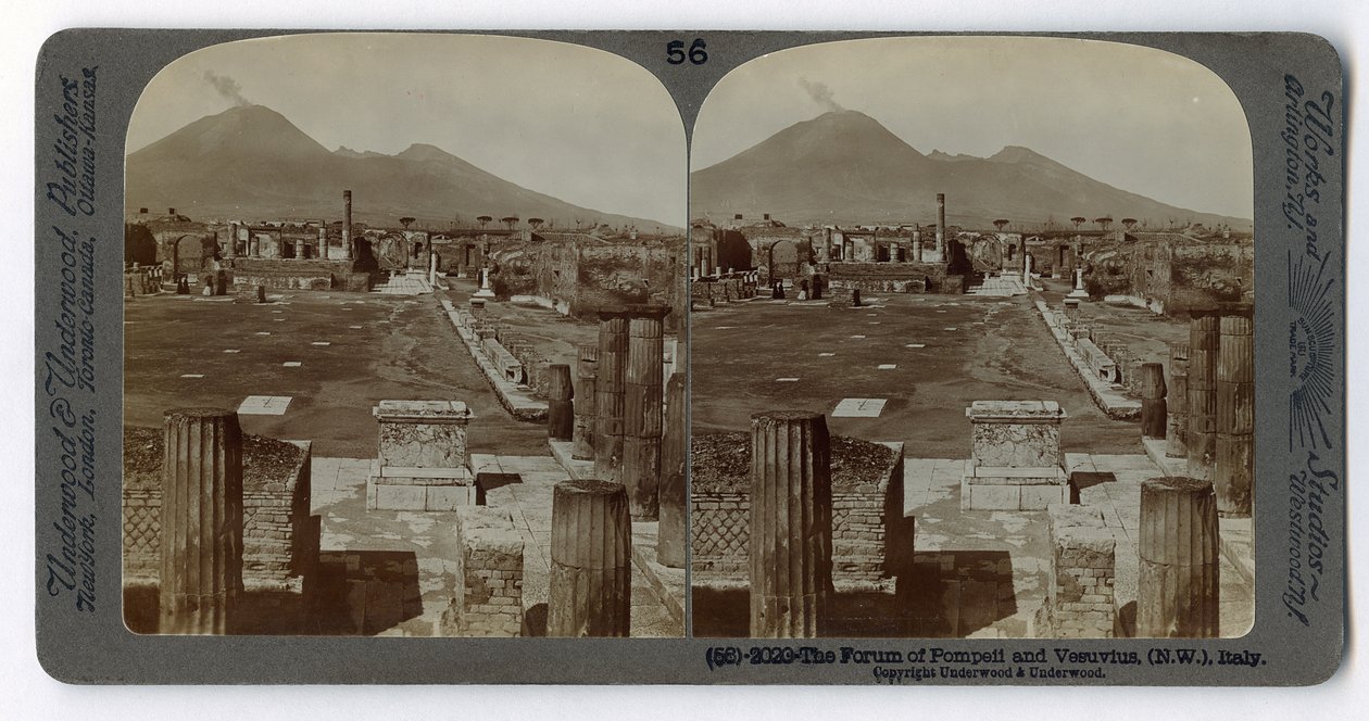 Das Forum von Pompeji mit dem Vesuv im Hintergrund, aus der Underwood Travel Library, 1895 von Italian Photographer