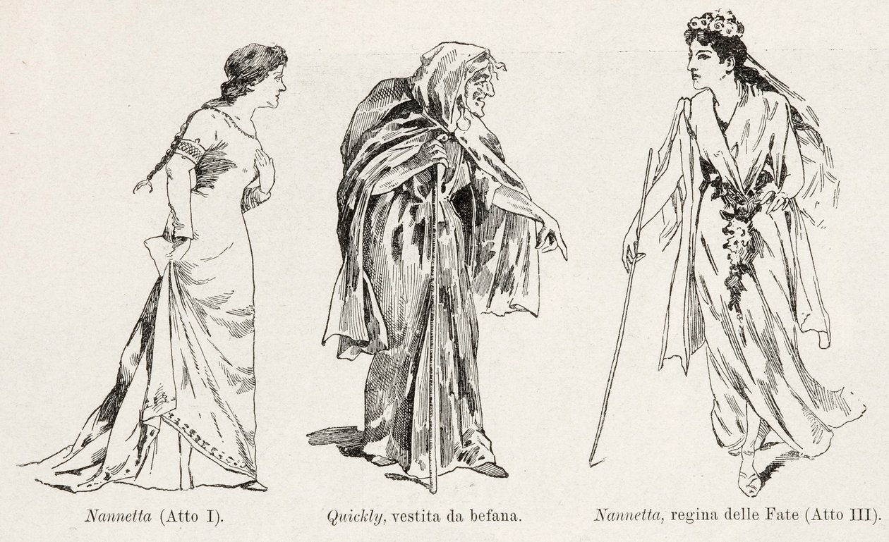 Kostüme aus der Oper Falstaff von Verdi, aus L
